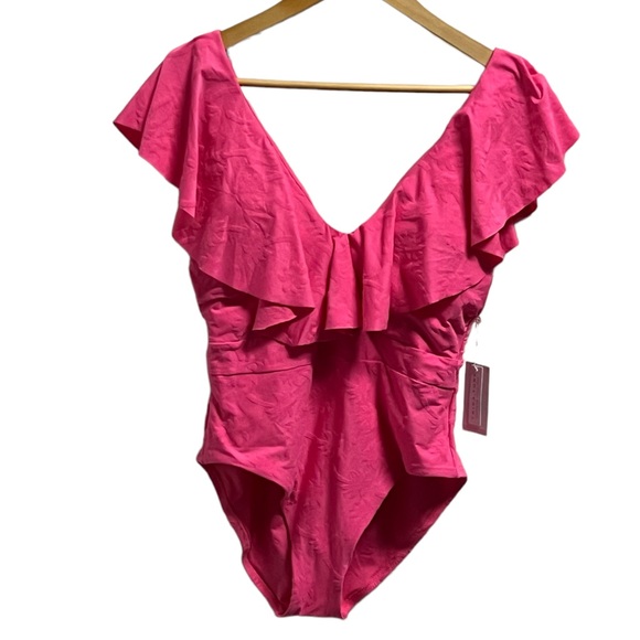 Trina Turk Ruffle Plunge Neck One Piece Swimsuit - Picture 3 of 9